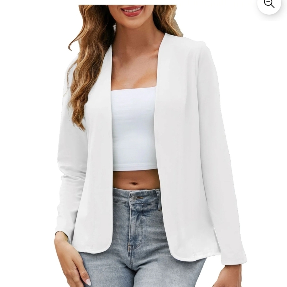 Tahari White Open-Front Blazer Jacket - Picture 2 of 8